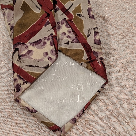Vintage Christian Dior 100% silk tie tan red brown - Picture 4 of 8